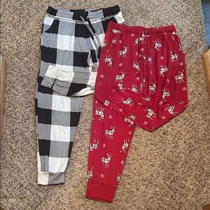 Plaid and Reindeer Print Jogger Pants